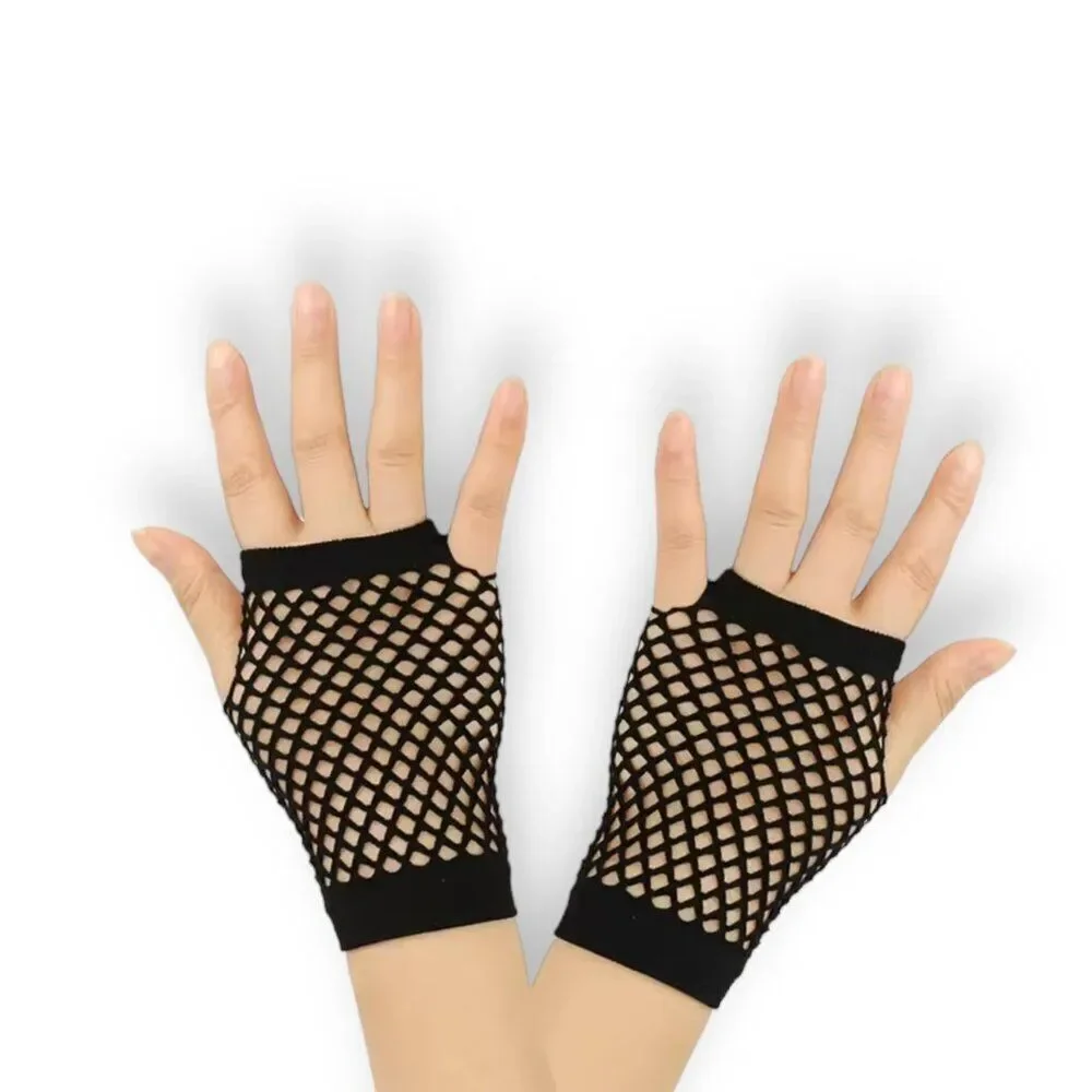 Blue Neon Mesh Fishnet Short Hand Cover Gloves - NEW